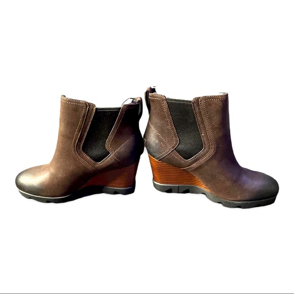 Sorel Wedge Joan Uptown Leather Chelsea Boot Blacknd Brown Waterproof Winter - Picture 4 of 11